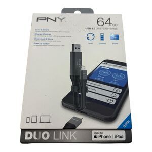 PNY DUO Link 64GB USB 3.0 OTG Flash Drive for iOS Devices and Computers - Gray